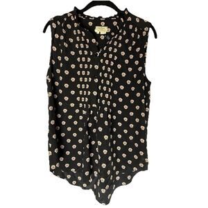 Kate Spade‎ Live Colorfully Silk Sleeveless Floral Blouse Micro Pleating Top M
